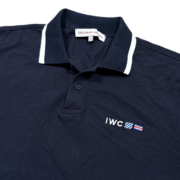 Orlebar Brown IWC Watches Navy Blue White Striped Pique Polo Shirt Mens Medium - Picture 3 of 9